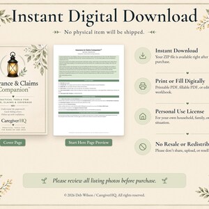 Tracker voor medische rekeningen en verzekeringsclaims, EOB-logboek, printbare map voor mantelzorgers, invulbaar PDF-bestand | CaregiverHQ - Verzekerings- en claimsgids afbeelding 9