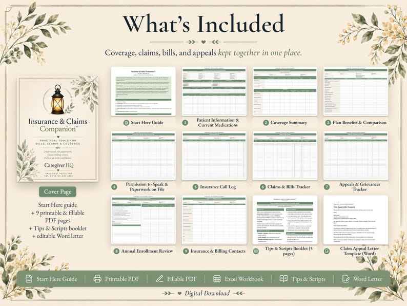 Tracker voor medische rekeningen en verzekeringsclaims, EOB-logboek, printbare map voor mantelzorgers, invulbaar PDF-bestand | CaregiverHQ - Verzekerings- en claimsgids afbeelding 2