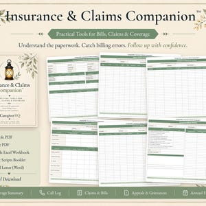 Tracker voor medische rekeningen en verzekeringsclaims, EOB-logboek, printbare map voor mantelzorgers, invulbaar PDF-bestand | CaregiverHQ - Verzekerings- en claimsgids afbeelding 1
