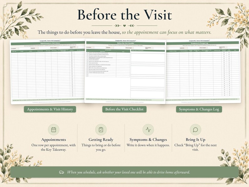 Doctor Appointment Organizer and Visit Log, Caregiver Binder Printable, Fillable PDF, Excel | CaregiverHQ - Doctor Visit Companion image 3