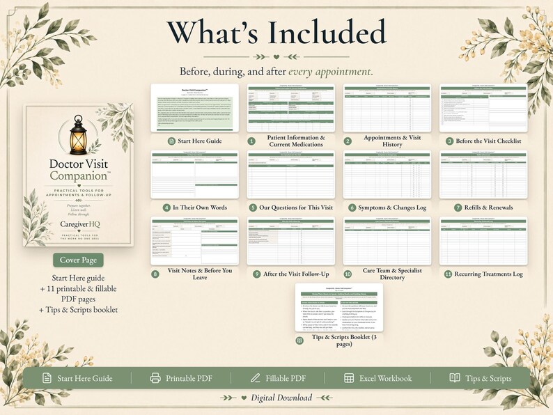 Doctor Appointment Organizer and Visit Log, Caregiver Binder Printable, Fillable PDF, Excel | CaregiverHQ - Doctor Visit Companion image 2