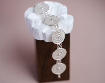Silver Filigree Floral Bracelet, Geometric Patterned Bracelet, Exquisite Bracelet, Art Deco-Inspired Bracelet