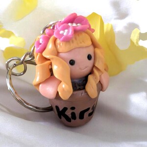 Personalised Polymer Clay Keychain, Kawaii Plant Pot Girl Charm, Adorable Custom Keyring Gift For Her