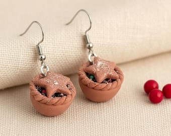 Mince Pie Earrings, Miniature Polymer Clay Food Jewellery, Festive Holiday Gift For Her, Christmas Stocking Filler Present