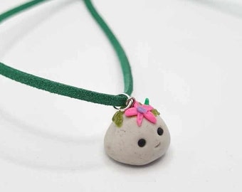 Kawaii Mossy Rock Cottage Pendant | Birthday Gift for You Rock | Adorable Pet Rock Necklace