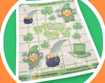 St Patrick's Day Sticker Sheet, Leprechaun, Clover, Pot of Gold