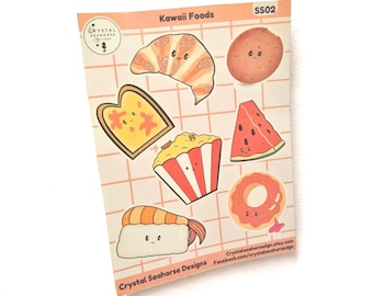 Cute Sticker Sheet, Kawaii Food Stickers, Mini Food Kiss Cut Stickers, Hand Drawn Sticker Page