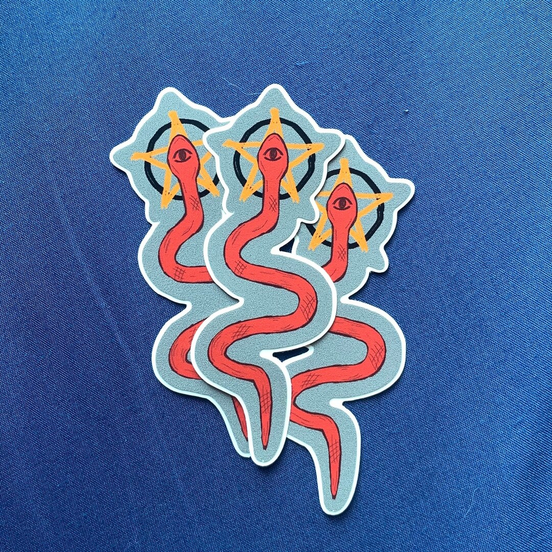 DEMONIC SNAKE Sticker | Red Snake With Gold Pentagram Sticker - Etsy
