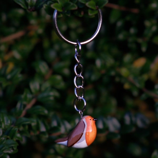 Robin bird keychain, Erithacus rubecula