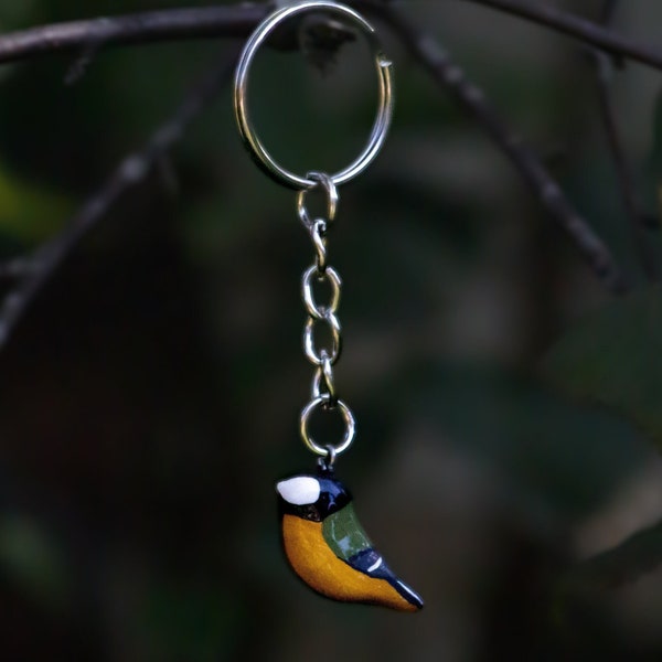 Great Tit bird keychain, Parus major