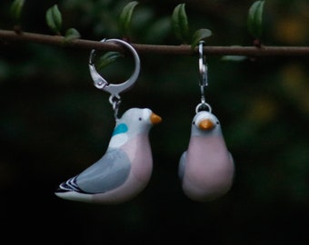 Wood Pigeon bird earrings, Columba palumbus