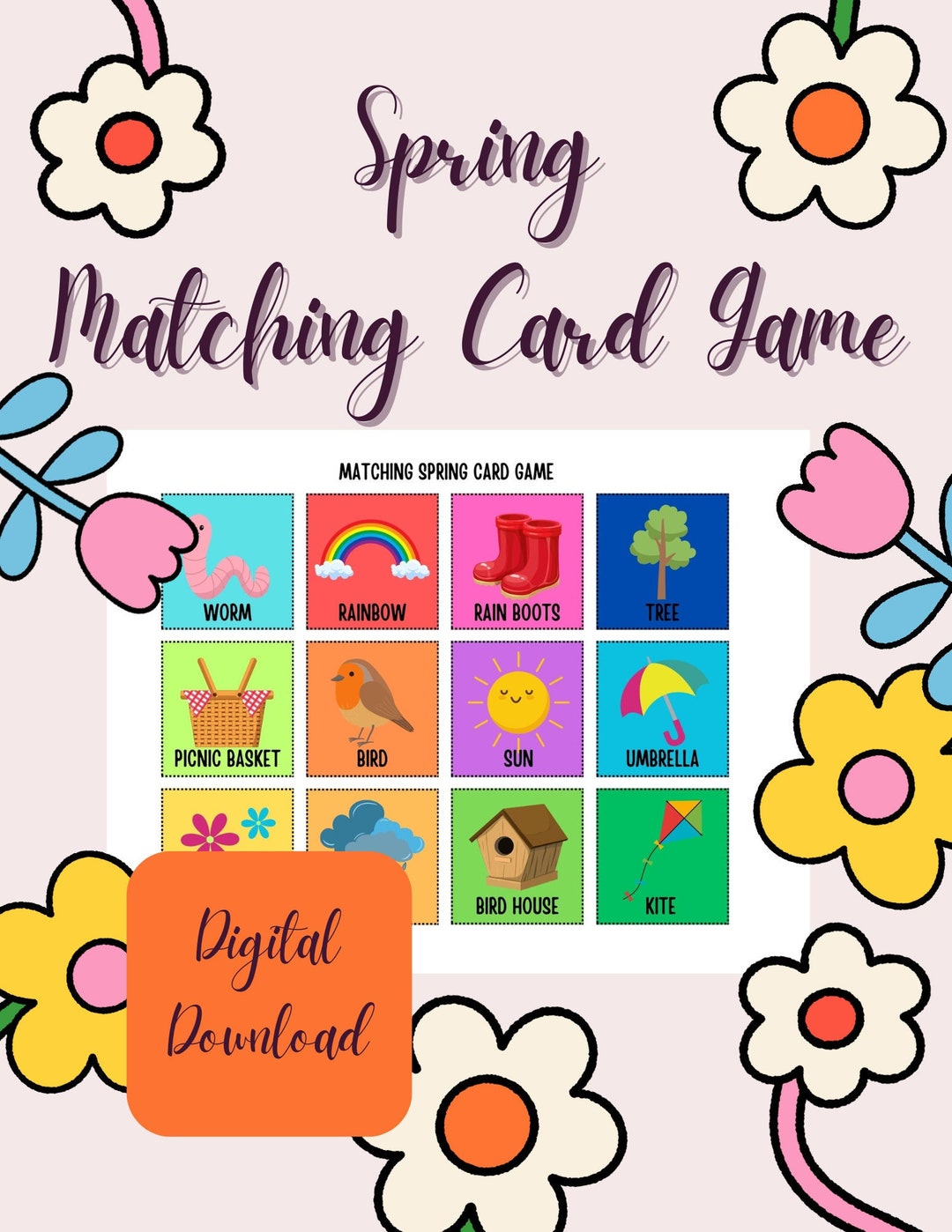 Spring Time Matching Game Spring Matching Card Game - Etsy