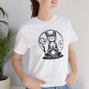 Meditation Cat T-shirt: Cat Meditating With Peace And Coy Fish | Meditating Cat T-shirt, Unisex | Gift For Cat Lovers Who Enjoy Meditation