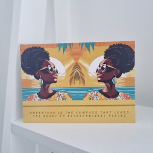 SLEEK A6 TRAVEL POSTCARD, Glossy Finish, Travel Art Print, Black Woman Art, Holiday Memorabilia, Gift for Her