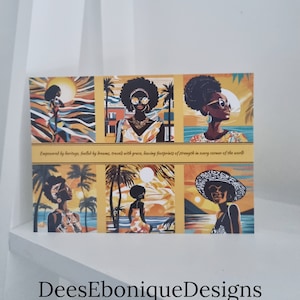 CELEBRA LE REGINE NERE, cartoline lucide A6 con arte di donne nere e citazioni di viaggi per le vacanze, viaggi, regalo per lei