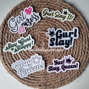STYLISH SLAY STICKERS, Inspirational Slogans, Queens Rule, Fashionable Decals, Empowering Quotes, Ethnic Art