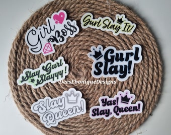 STYLISH SLAY STICKERS, Inspirational Slogans, Queens Rule, Fashionable Decals, Empowering Quotes, Ethnic Art