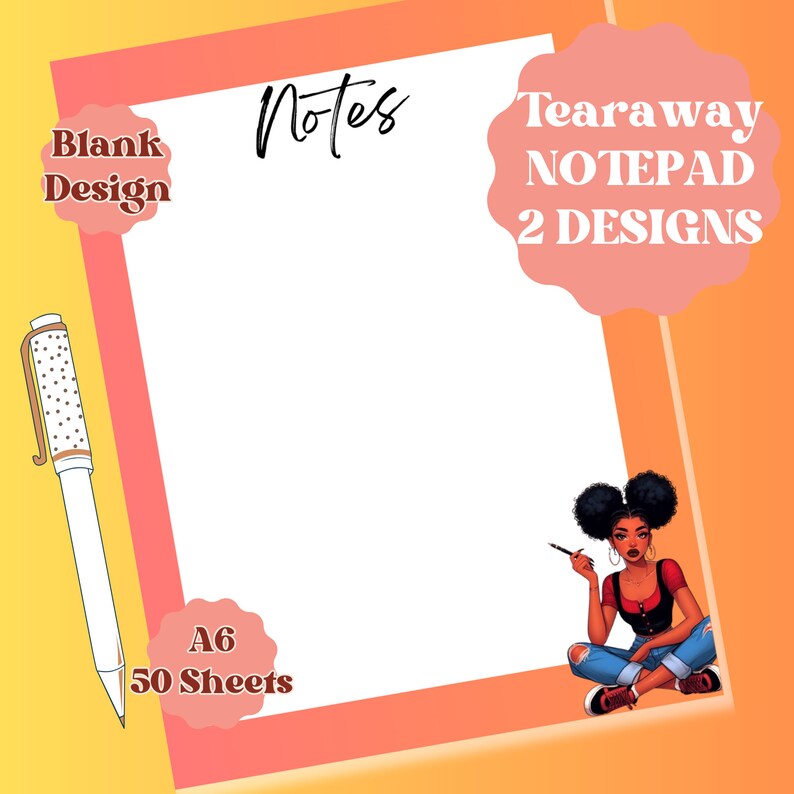 BLACK A6 WOMAN NOTEPAD, Tearaway Notes, Unique Stationery Gifts