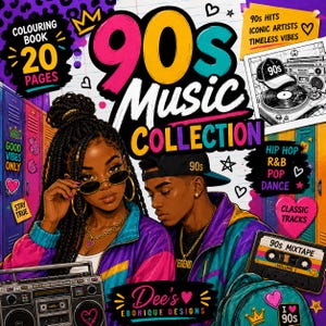90s Music Collection - Digital Colouring Pages, Nostalgia (Digital Download)