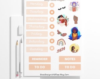 Self Care Planner Stickers, Melanin Designs, A6 Size