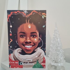 CARTE DE VOEUX NOIRE, carte de Noël ethnique, voeux de fin d&#39;année, carte de vœux culturelle, inspiration Noël noir, carte de Noël fille noire