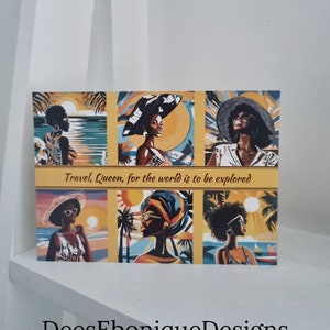 TRAVEL QUEENS, A6 Glossy Postcards featuring Black Woman Art and Holiday Travel Quotes, Travel Art Print, Gift for Her
