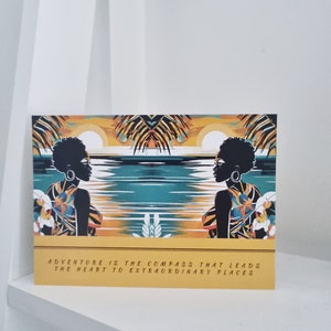 MELANIN-POPPIN POSTCARD – Glossy A6 Card with Inspiring Holiday Travel Quote, Gift for Her, Travel Art Print, Black Woman Art