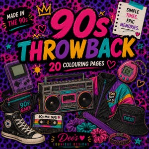 90s Throwback Collection - Digital Colouring Pages, Nostalgia (Digital Download)