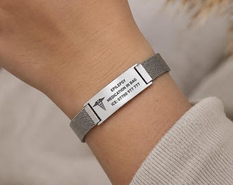 Personalised Medical ID Bracelet – Custom Engraved Medical Alert Bracelet, Unisex Stainless Steel Emergency ICE Bracelet