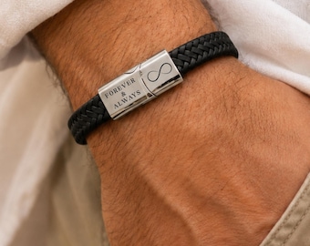 Personalised Leather Bracelet for Him – Engraved Name or Message Gift for Boyfriend, Husband or Dad