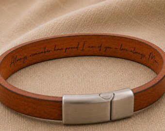 Personalised Hidden Message Bracelet for Men – Leather Engraved Name & Dat, Bracelet Gift for Husband, Boyfriend or Dad
