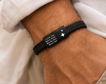 Personalised Men’s Leather Bracelet – Custom Engraved Gift for Him, Dad, Boyfriend, Husband