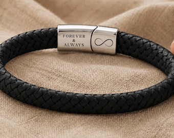 Gegraveerde armband voor hem – Herenarmband van leer met verborgen boodschap, jubileumcadeau voor echtgenoot of vriend