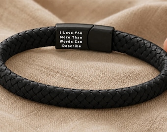 Men’s Hidden Message Bracelet – Personalised Leather Bracelet for Him, Custom Engraved Gift for Husband or Boyfriend