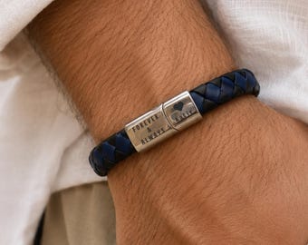 Personalised Mens Leather Bracelet – Custom Engraved Bracelet Gift for Him, Dad, Boyfriend or Husband