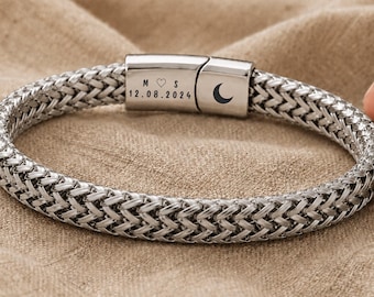 Men’s Hidden Message Bracelet, Personalised Steel Bracelet for Him, Engraved Secret Message Gift for Boyfriend or Husband
