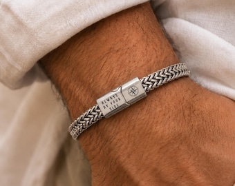 Personalised Steel Bracelet for Him – Engraved Name or Message Gift for Boyfriend, Husband or Dad