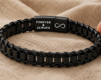 Personalised Steel Bracelet for Him, Hidden Message Gift for Boyfriend, Husband or Fiancé, Engraved Men’s Bracelet