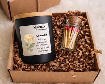 Personalised Birth Flower Candle – Soy Birthday Gift for Her, Friend or Mum