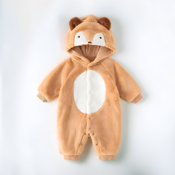 Baby Bear Jumpsuit - Unisex Toddler Romper, Animal Bear Onesie Fleece, Infant Bodysuit, Kids Overall, Warm Winter Baby Clothes Costume