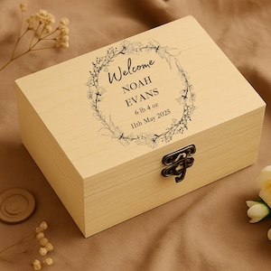 Personalised Baby Memory Box – Custom Wooden Keepsake Gift for Newborn Boys or Girls – New Baby Gift Idea for Mum or Parents