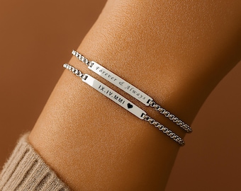 Personalised Bar Bracelet – Engraved Stainless Steel Adjustable Gift