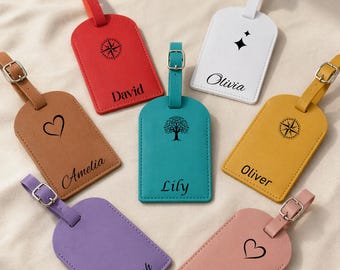 Personalised Leather Luggage Tag Custom Name Travel Tag, Suitcase Bag Label Gift for Traveller, Wedding Honeymoon Gift