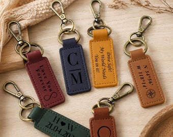 Personalised Leather Keyring - Custom Engraved Message Keychain, Gift for Him Her, Christmas, Birthday, Wedding, Anniversary Gift