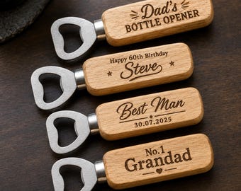 Personalised Wooden Bottle Opener – Engraved Gift for Dad, Him, Groomsmen
