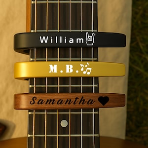 Personalised Guitar Capo – Custom Engraved Metal Guitar Tuner with Name – Unique Gift for Guitarist or Musician