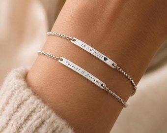 Personalised Message Bar Bracelet – Custom Engraved Stainless Steel Bracelet Gift for Her, Mum, Sister or Best Friend