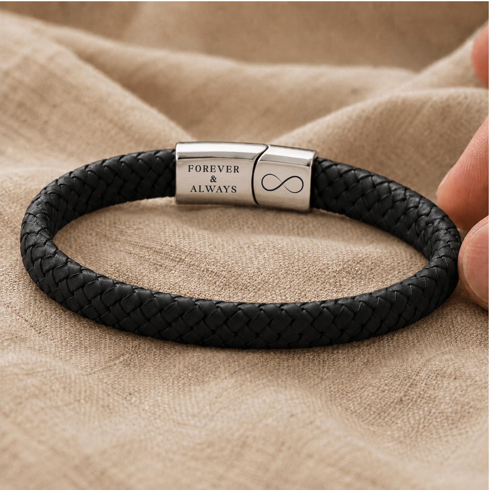 Engraved Bracelet for Him – Men’s Custom Leather Bracelet with Hidden Message, Anniversary Gift for Husband or Boyfriend