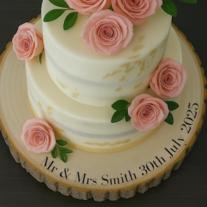 Engraved Wood Slice – Personalised Rustic Wedding Cake Display or Custom Log Stand Gift