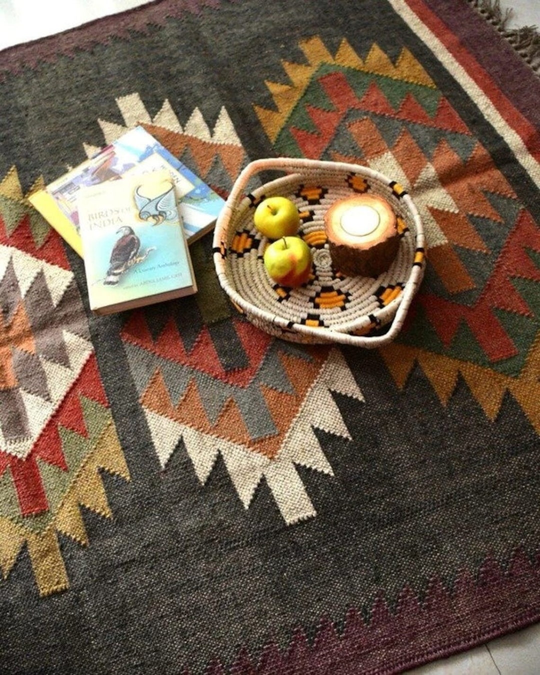 8x10, 9x12 Ft Wool Jute Kilim Rug, Handwoven, Wool and Jute Rug